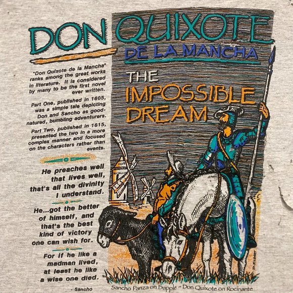 Vintage 90s Don Quixote Book Quote Grunge Single Stitch Tee - Picture 3 of 11